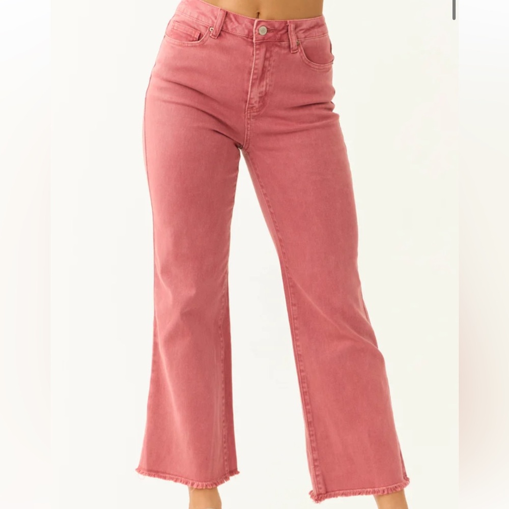 Fuschia Pink Wide Leg Zenana cropped jeans